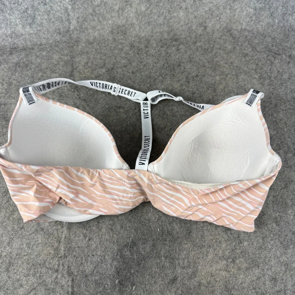 Victorias Secret T-Shirt Lightly Lined Demi Bra 36D Zebra Print Logo Racerback